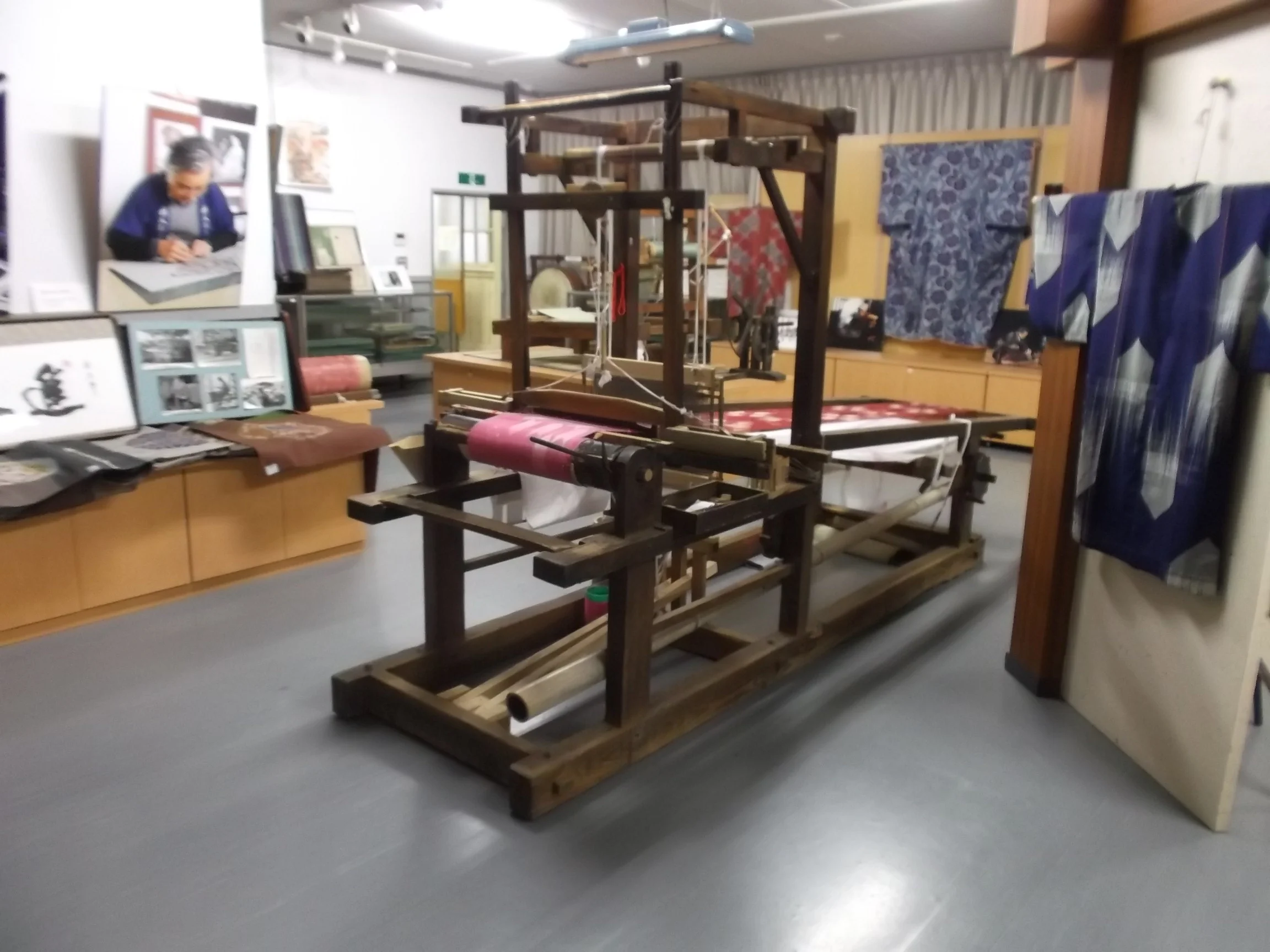 Traditional wooden looms weaving Chichibu meisen silk fabric at the Chichibu Meisen Museum