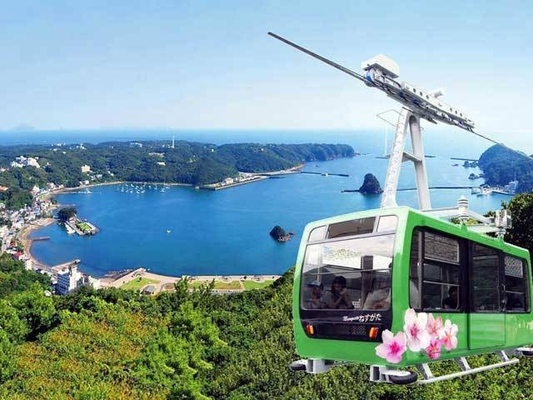 A cable car ascending Mt. Nesugata with panoramic views over Shimoda