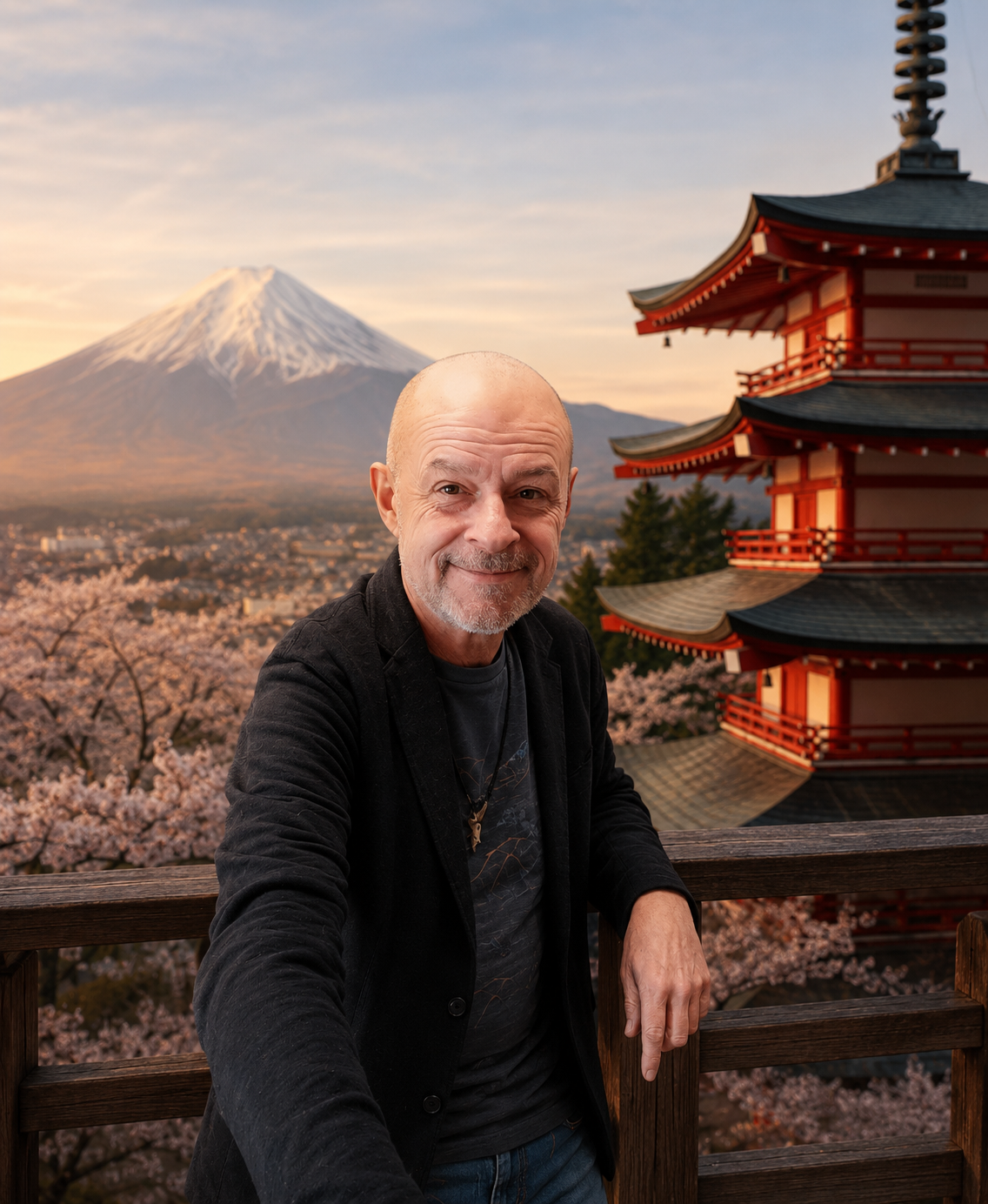 Terry Johnson, independent private tour guide, smiling on a street in Tokyo Japan
