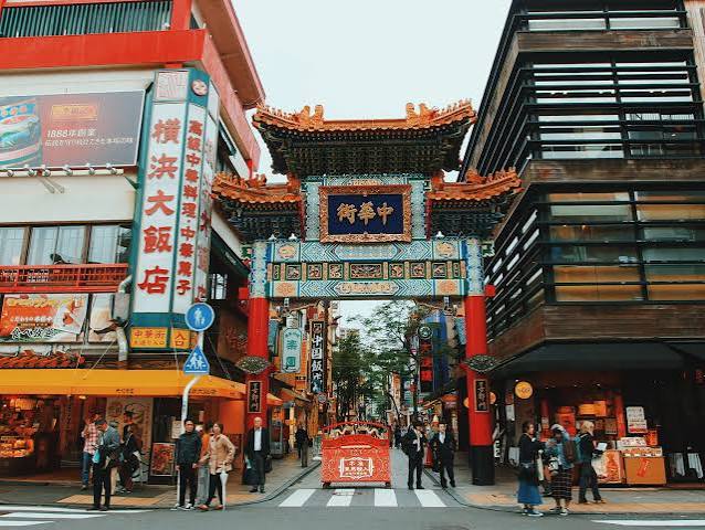 The ornate gate marking the entrance to Yokohama Chinatown near Yamashita Park